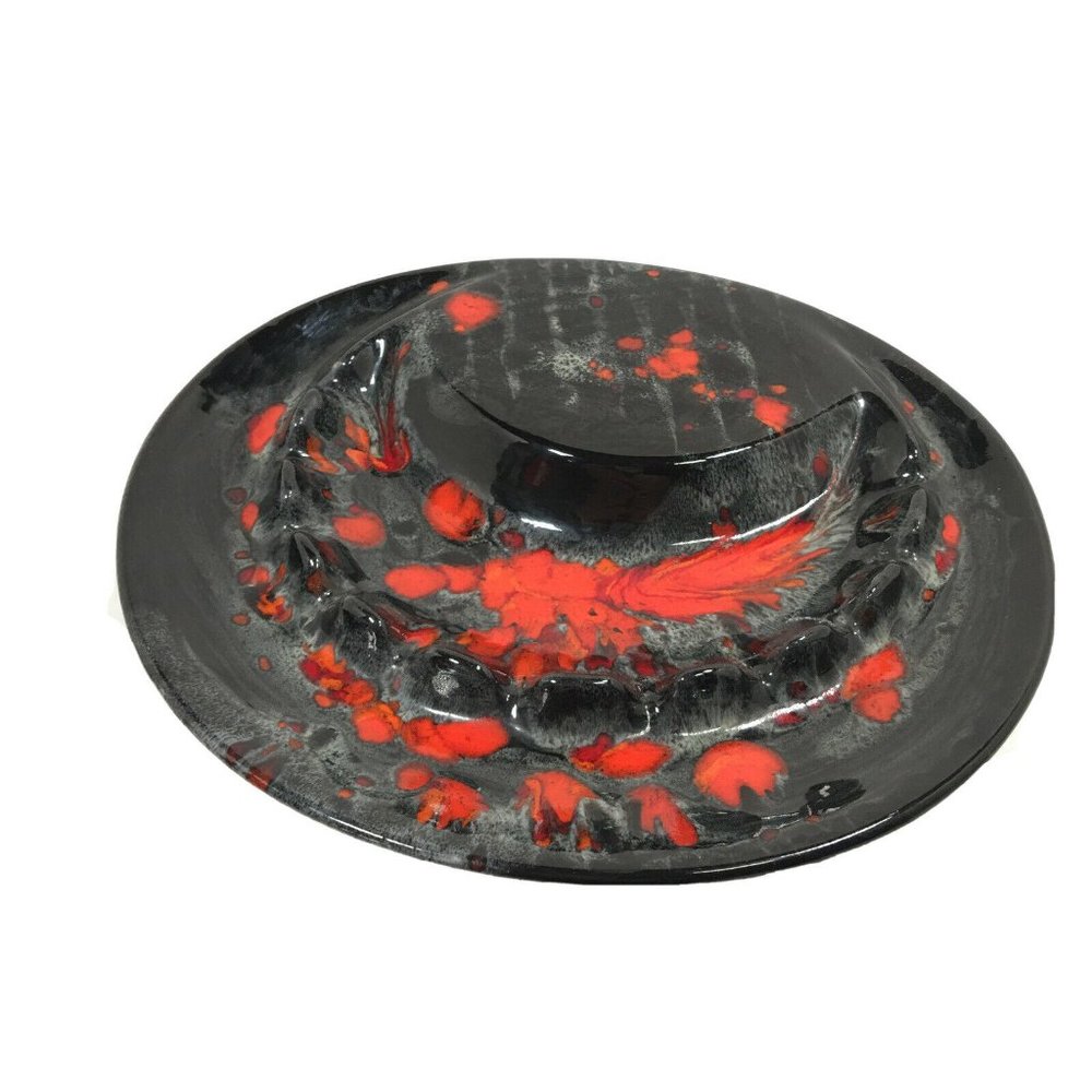 Vtg 70s Ceramic Ashtray Drip Glaze Black Red Orange MCM Decor Cherokee 7782